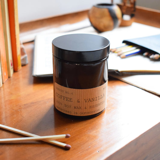 180ml coffee and vanilla eco soy wax candle with matches