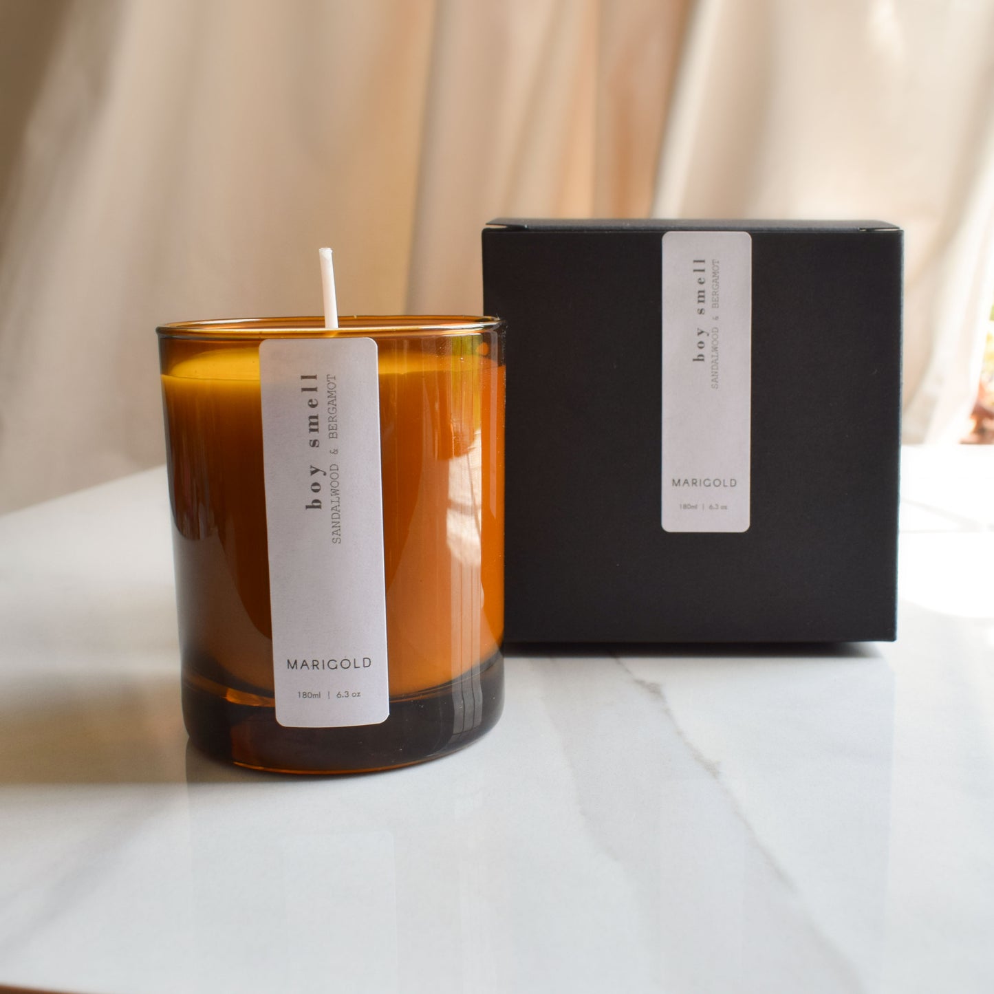 boy smell sandalwood and bergamot eco soy wax candle with box