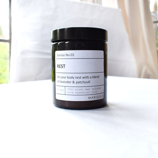 180ml Personalised 'Rest' Wellbeing lavender and patchouli scented Scented Candle