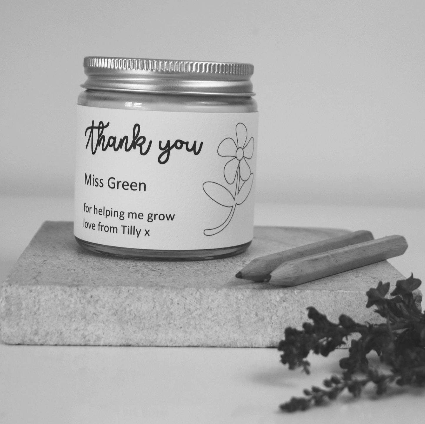 Marigold Charms Thank you teacher candle white label