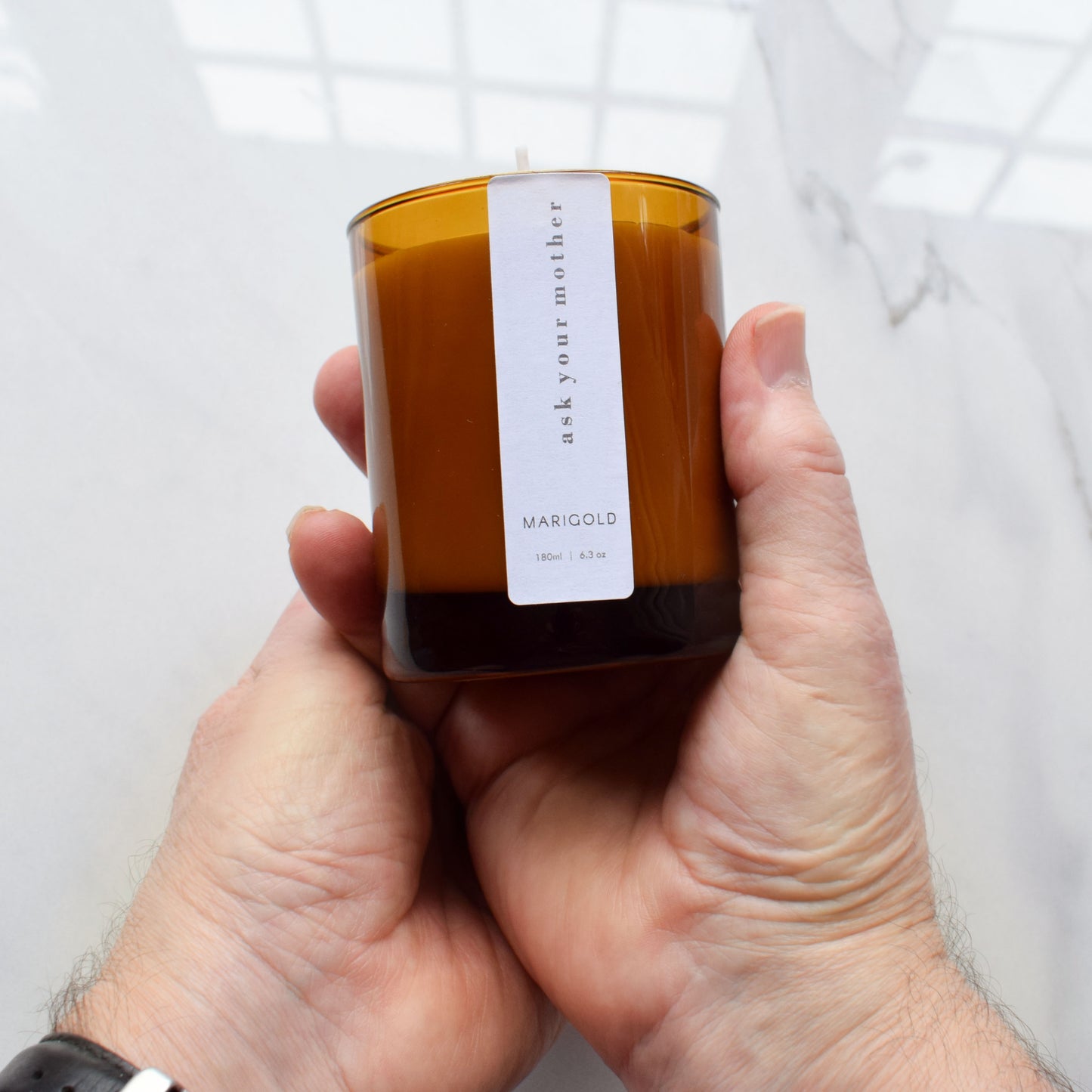 Ask Your Mother Scented Eco Soy Wax Candle being held