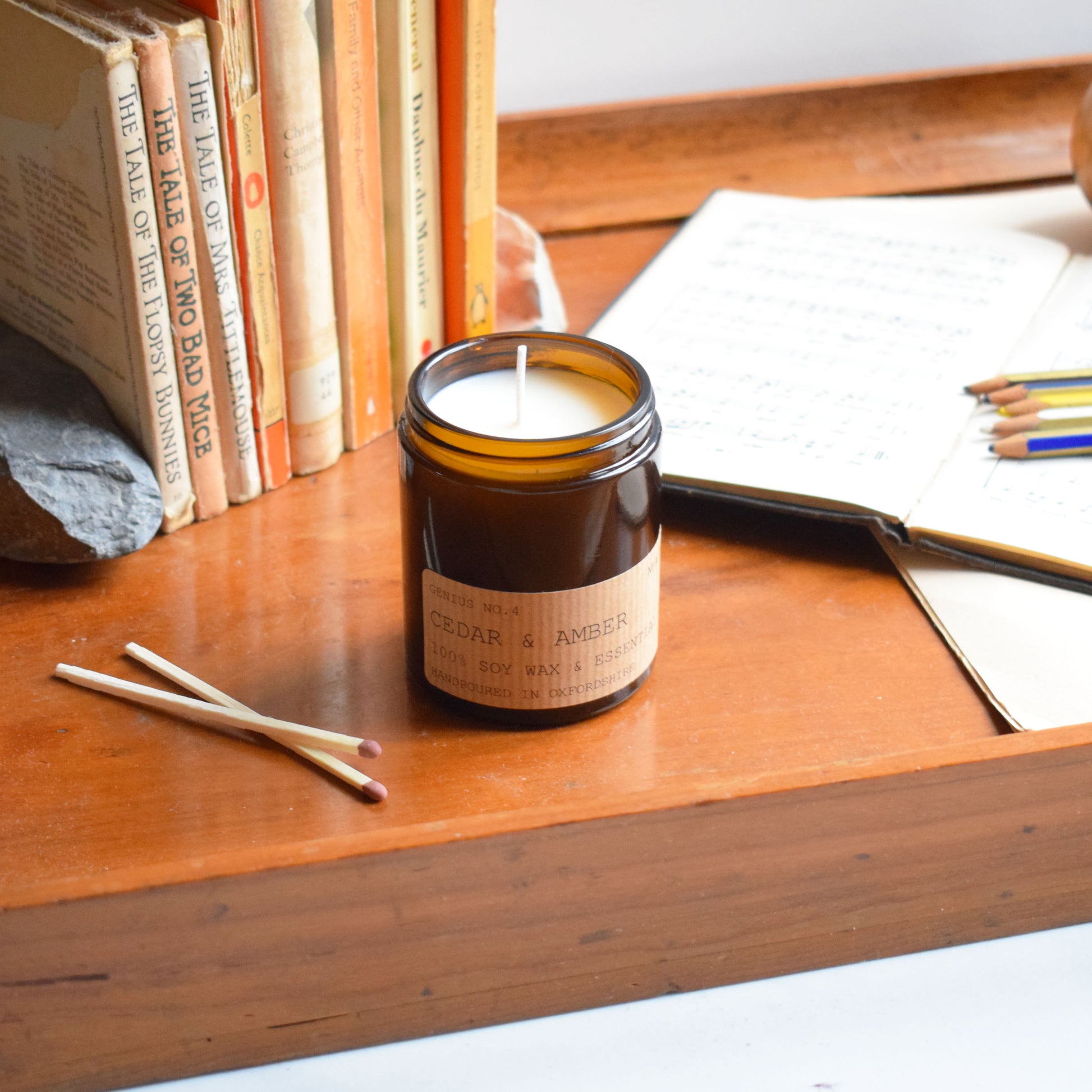 Cedar & Amber Eco Soy wax candle open