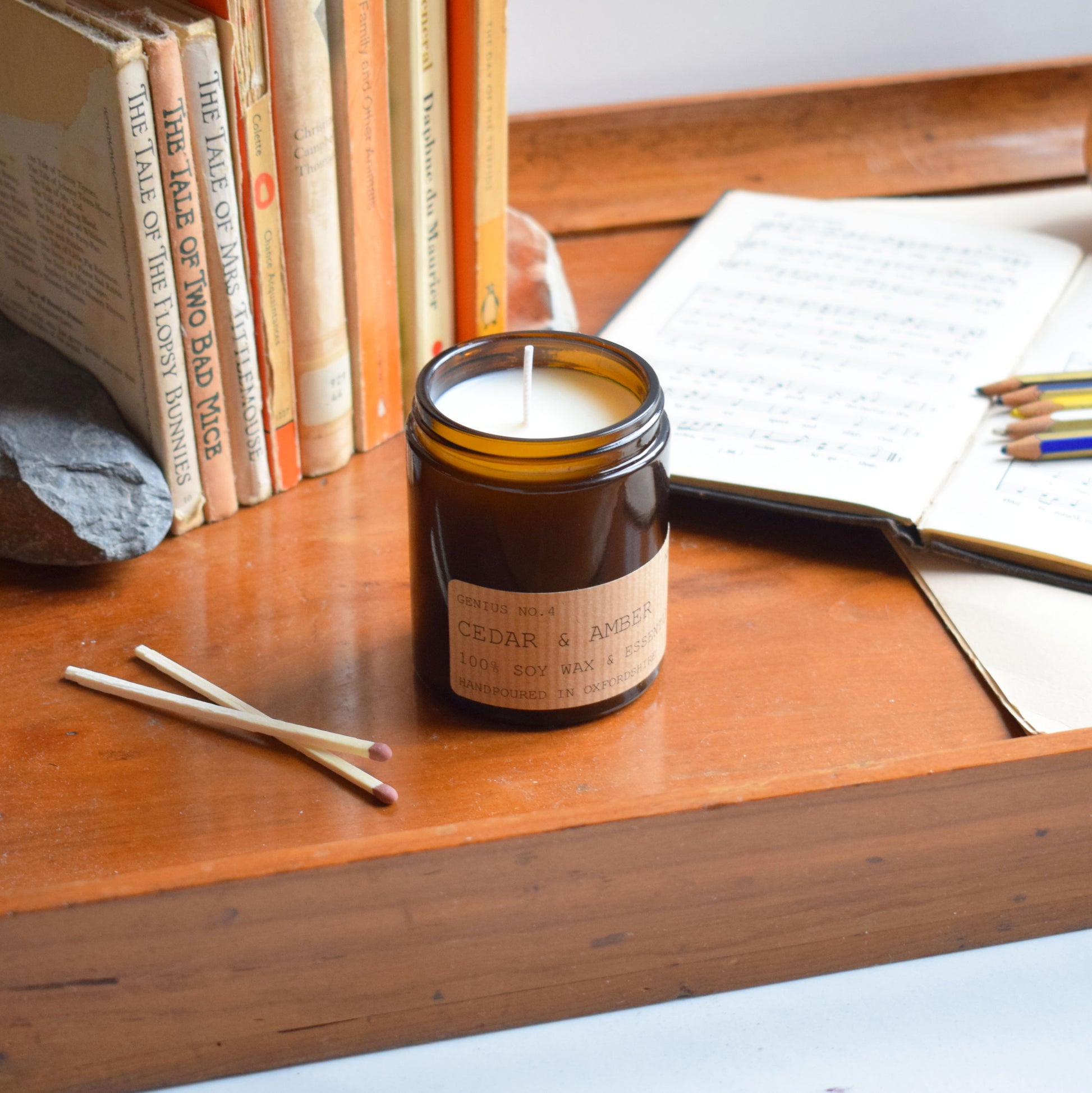 Cedar & Amber Eco Soy wax candle with matches 