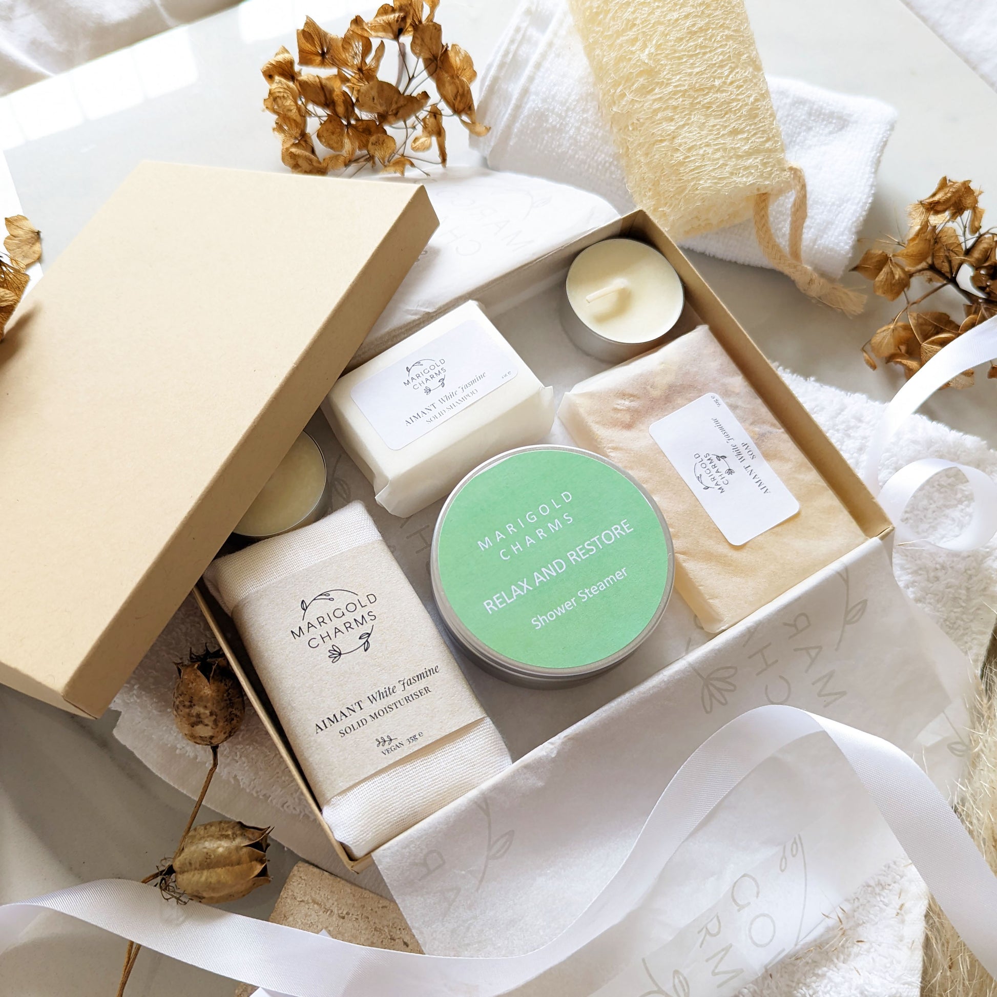 Organic Letterbox Shower Spa Gift Colllection white jasmine