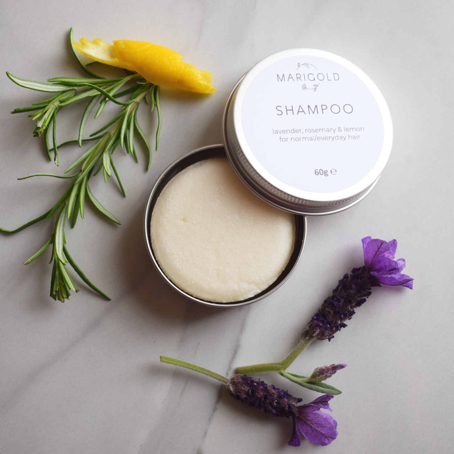 Lavender, Rosemary & Lemon Solid Shampoo Bar open