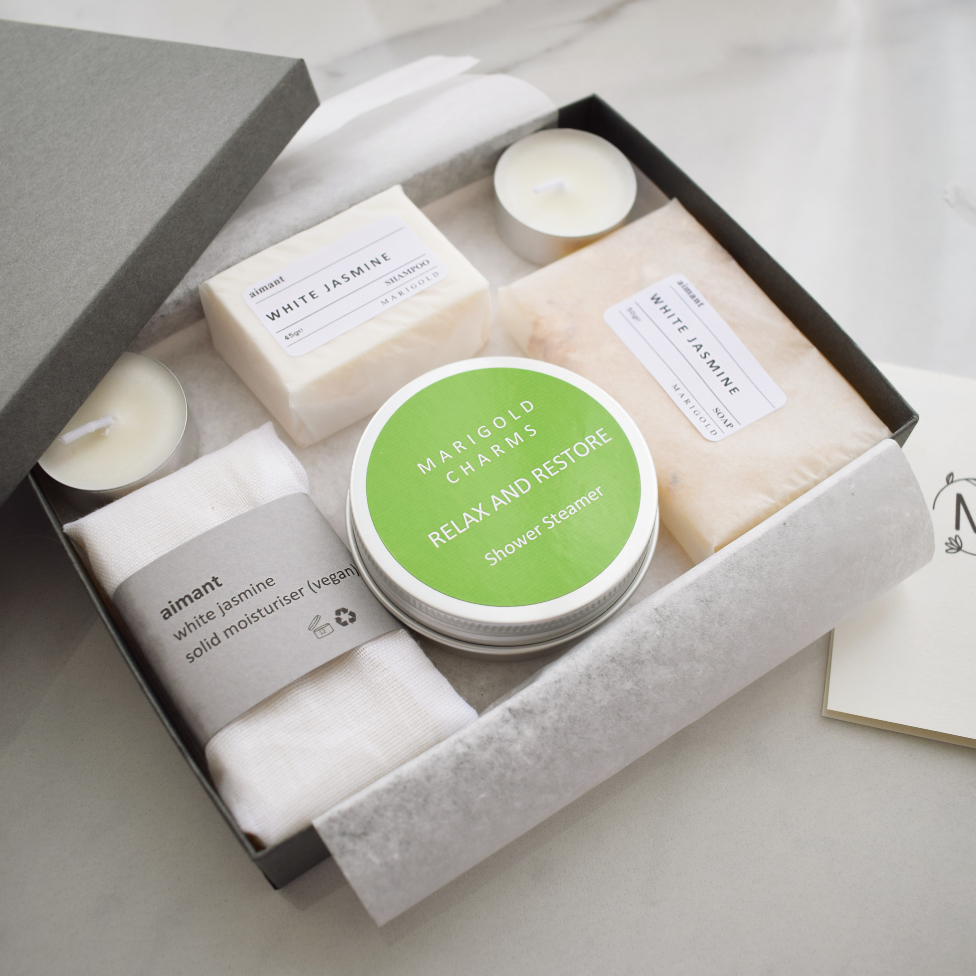 White Jasmine Vegan Organic Letterbox Shower Spa Gift Colllection