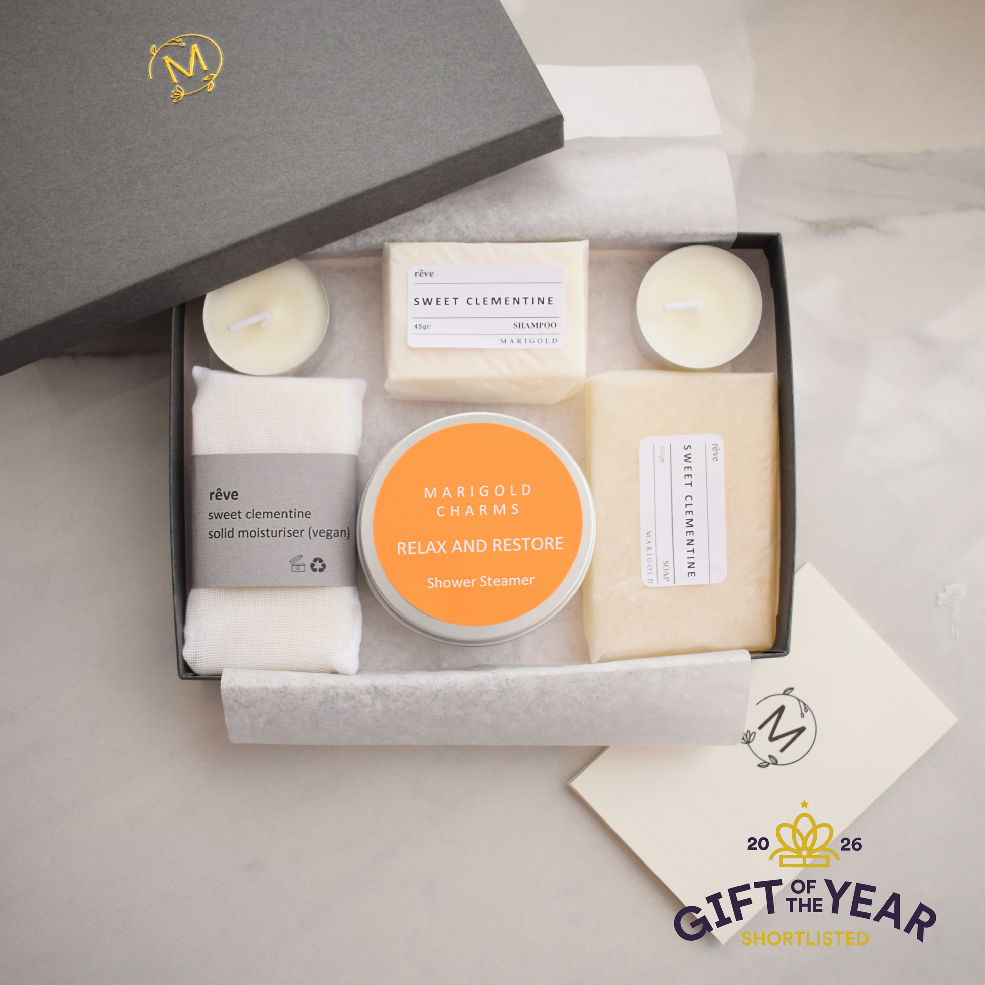 Marigold Charms Vegan Organic Letterbox Shower Spa Gift Colllection