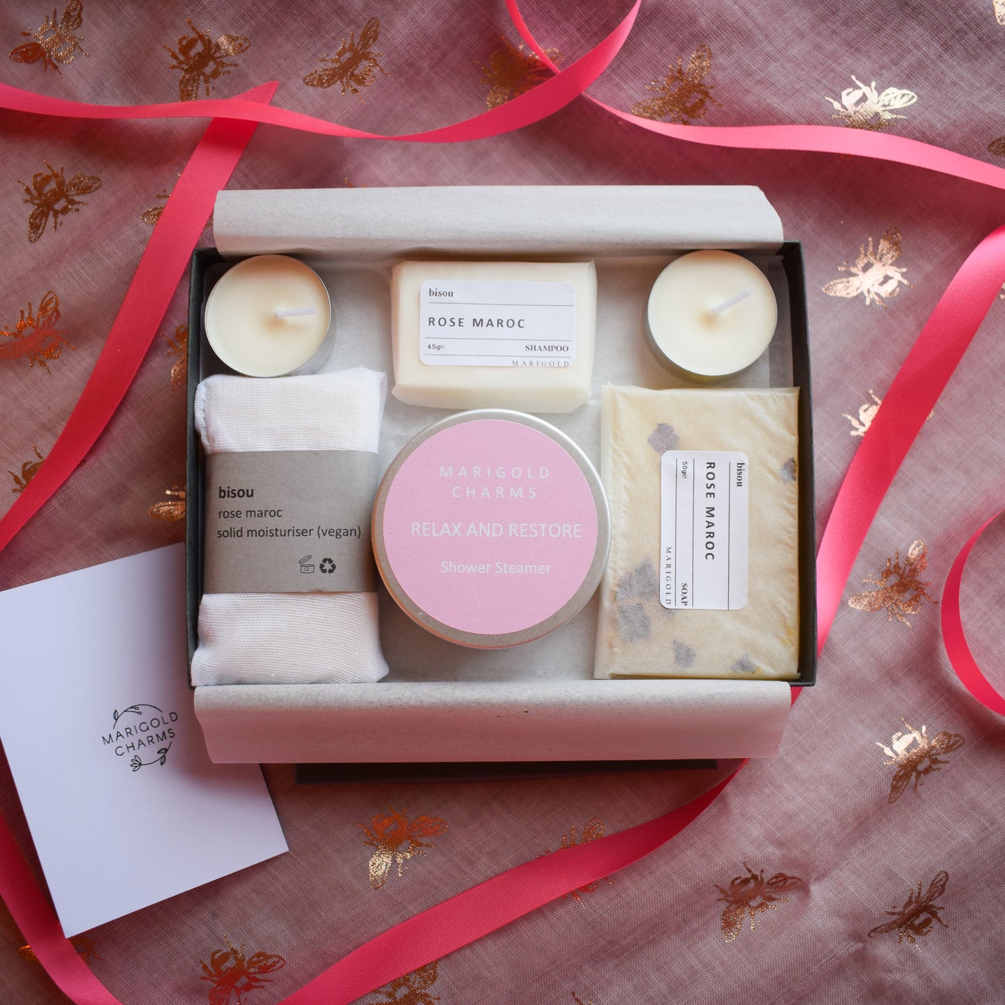 Vegan Organic Letterbox Shower Spa Gift Collection Rose Maroc open box