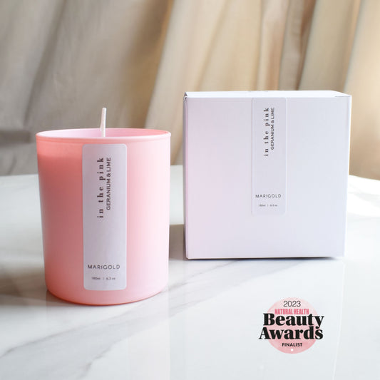 In the Pink Wellbeing Aromatherapy Candle with box