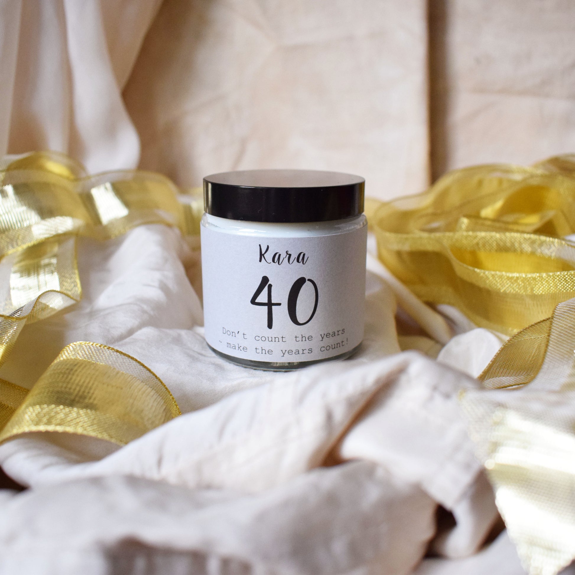 40th Birthday Scented Candle with black lid