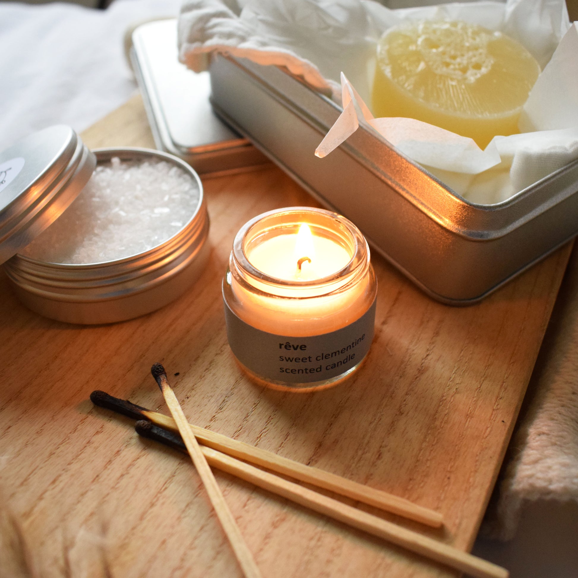 Luxury Mini Eco Travel Kit lit candle