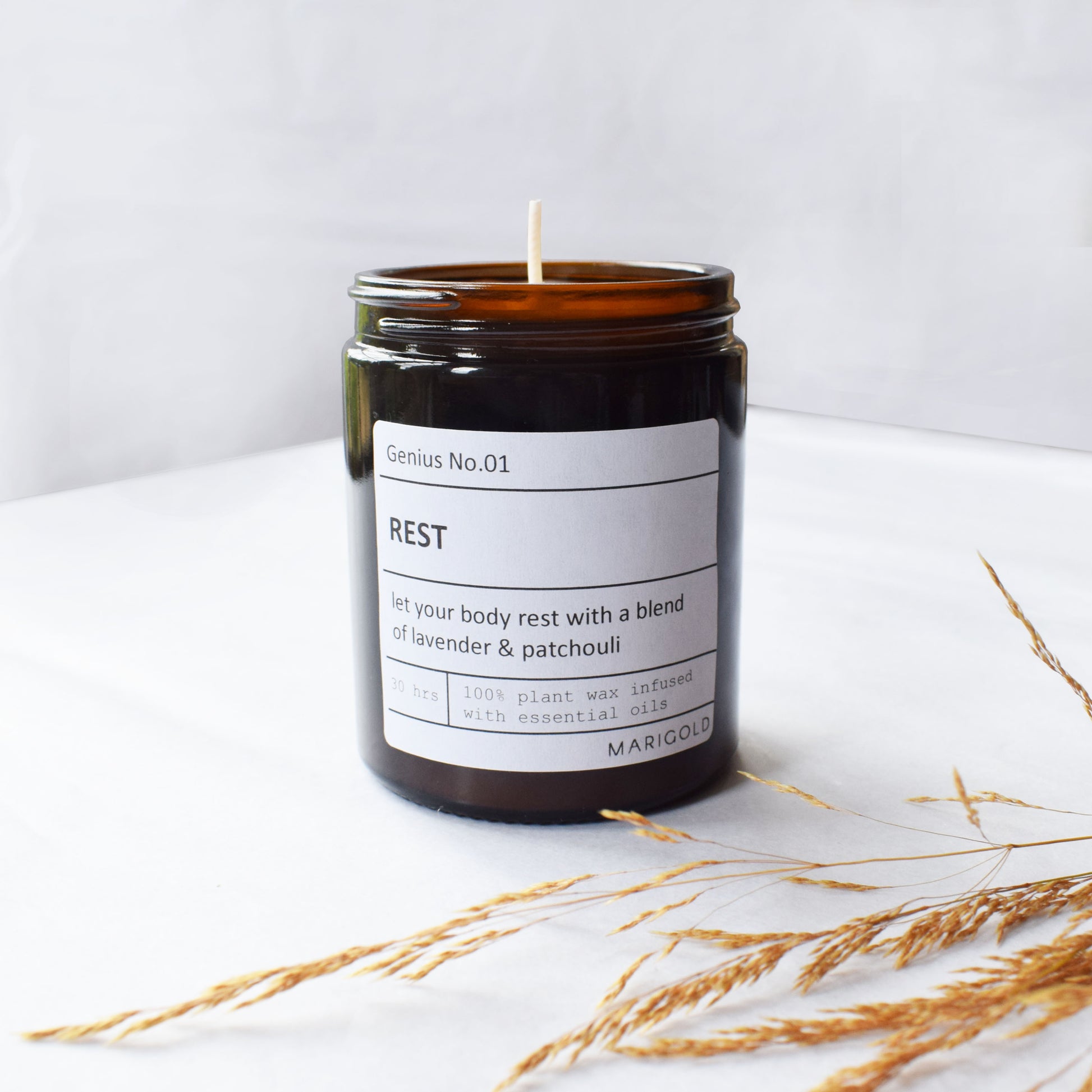 180ml Personalised 'Rest' Wellbeing lavender and patchouli scented Scented Candle  open