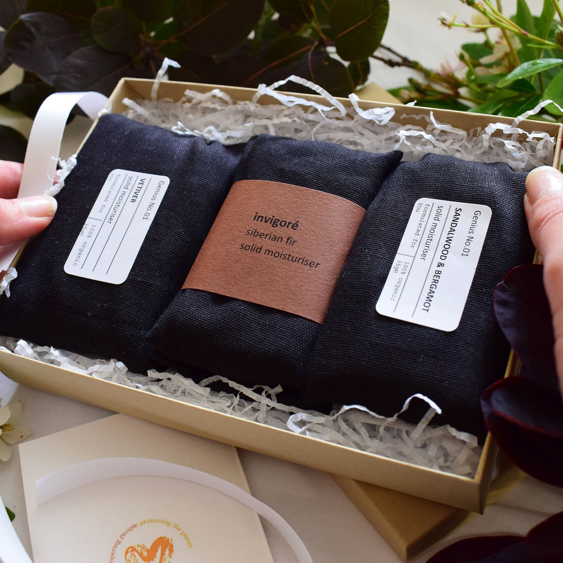Organic Solid Moisturiser Gift set  woody fragrance