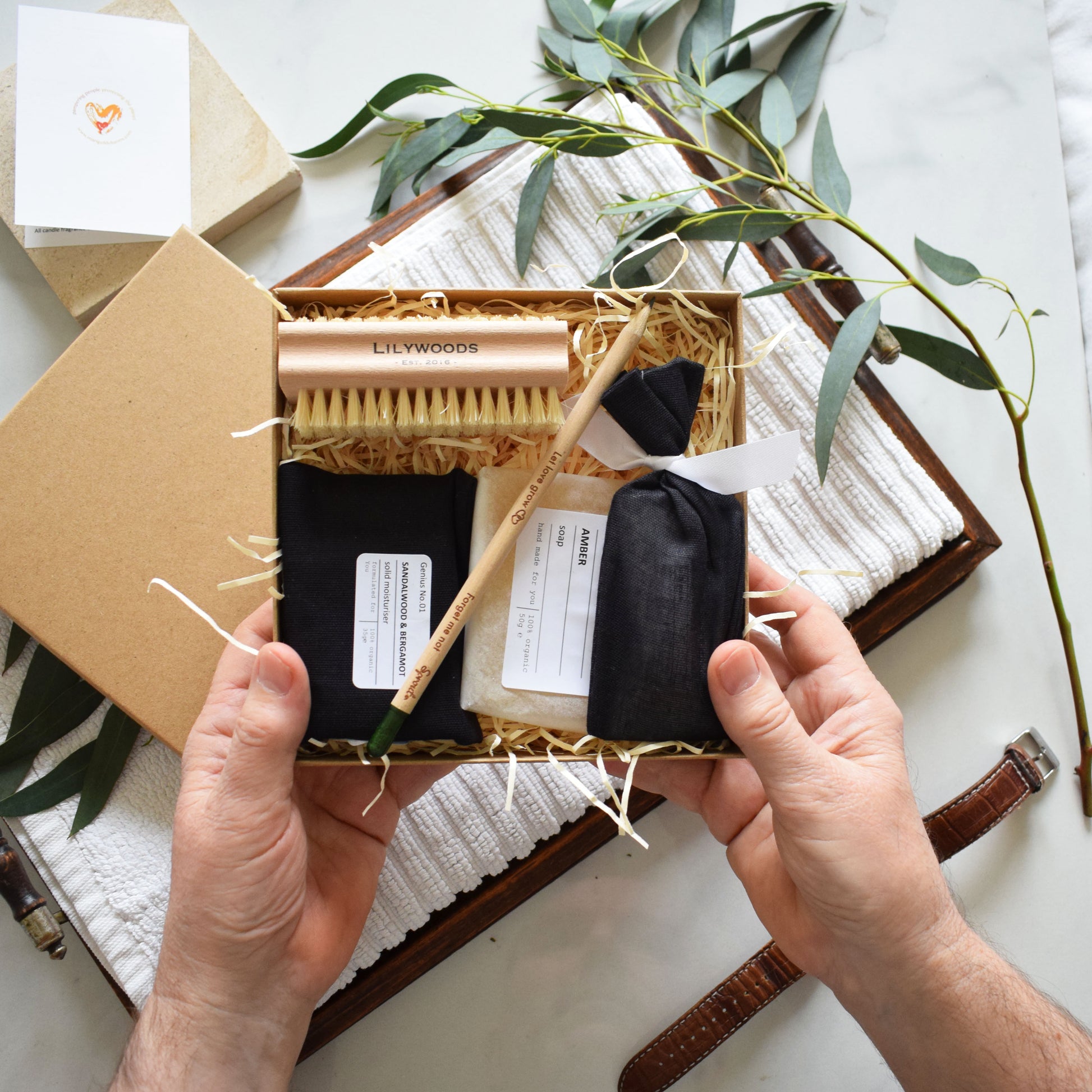 Sustainable Organic Gardeners Letterbox Gift Set held