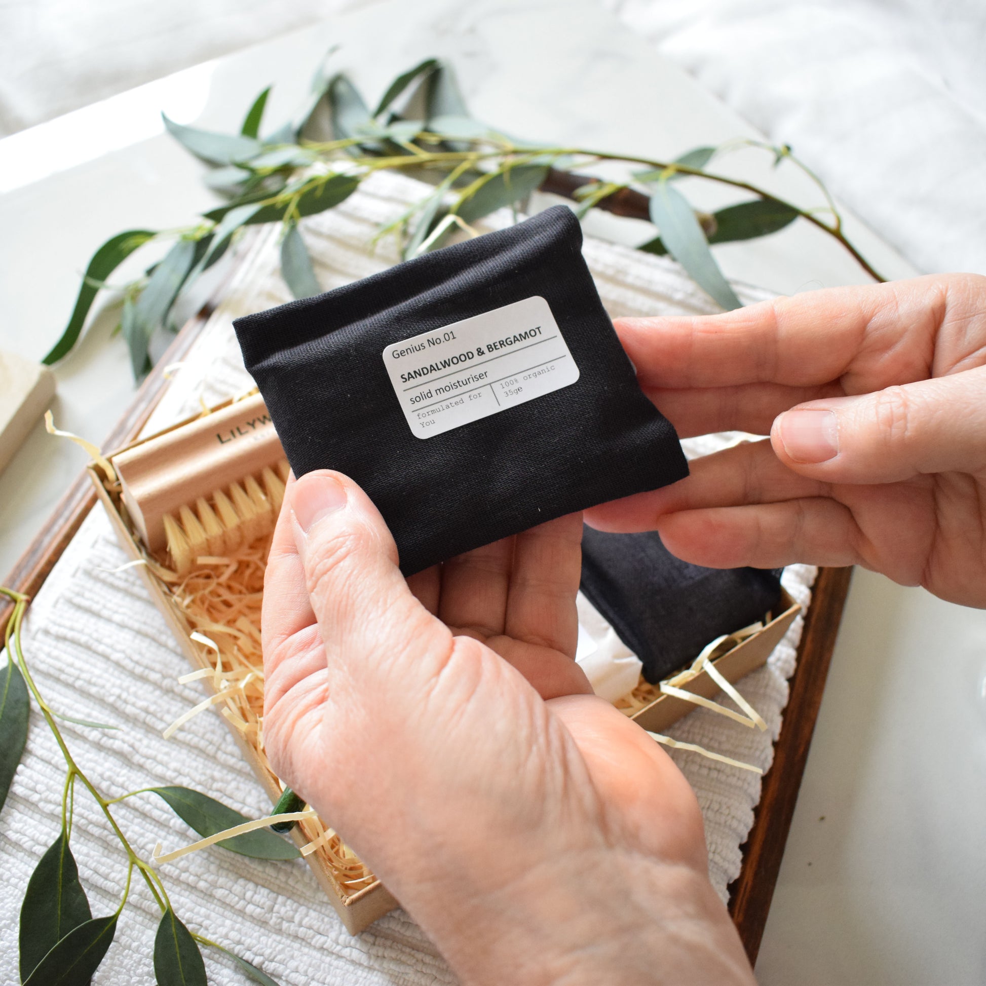 Sustainable Organic Gardeners Letterbox Gift Set  sandalwood solid moisturiser 
