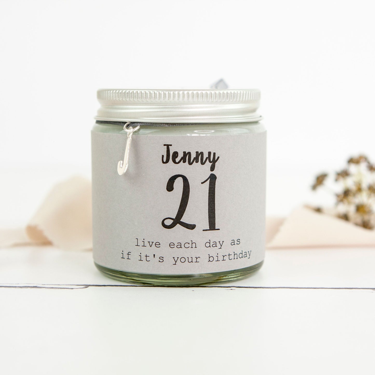 Personalised 21st Birthday Charm Soy Wax Sustainable Candle with charm