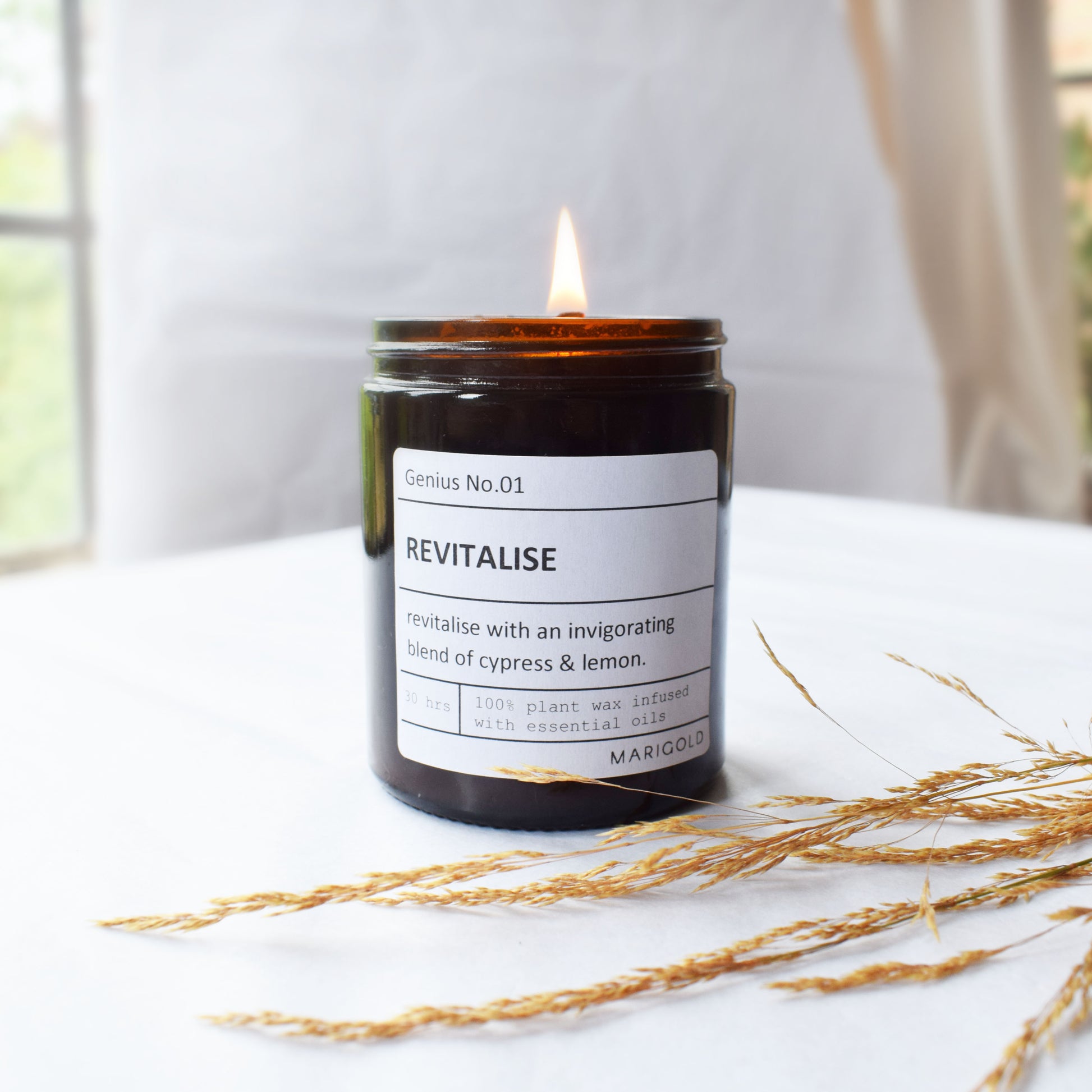 Personalised Revitalise Wellbeing Scented Candle lit
