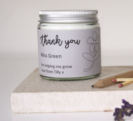 Marigold Charms soy wax Thank you teacher Candle Grey Sleeve