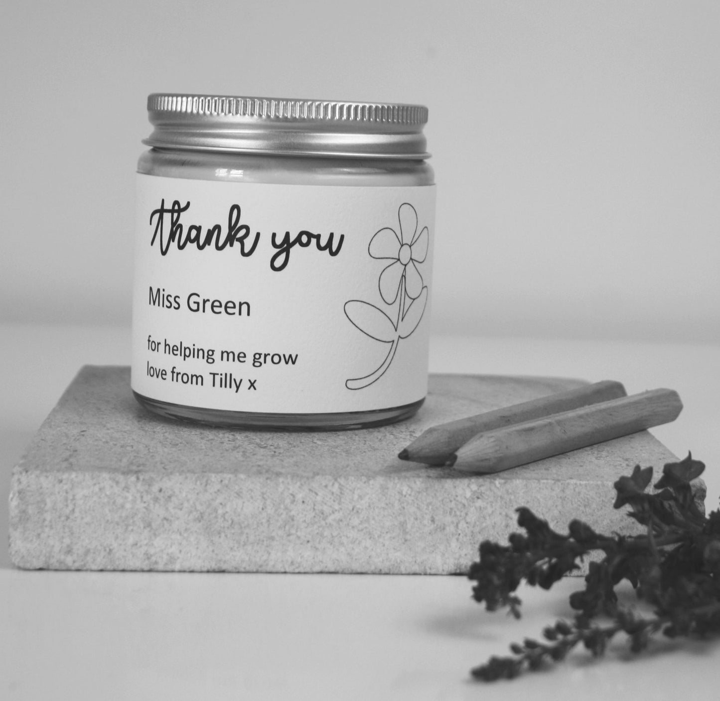 Marigold Charms Thank you teacher candle white label