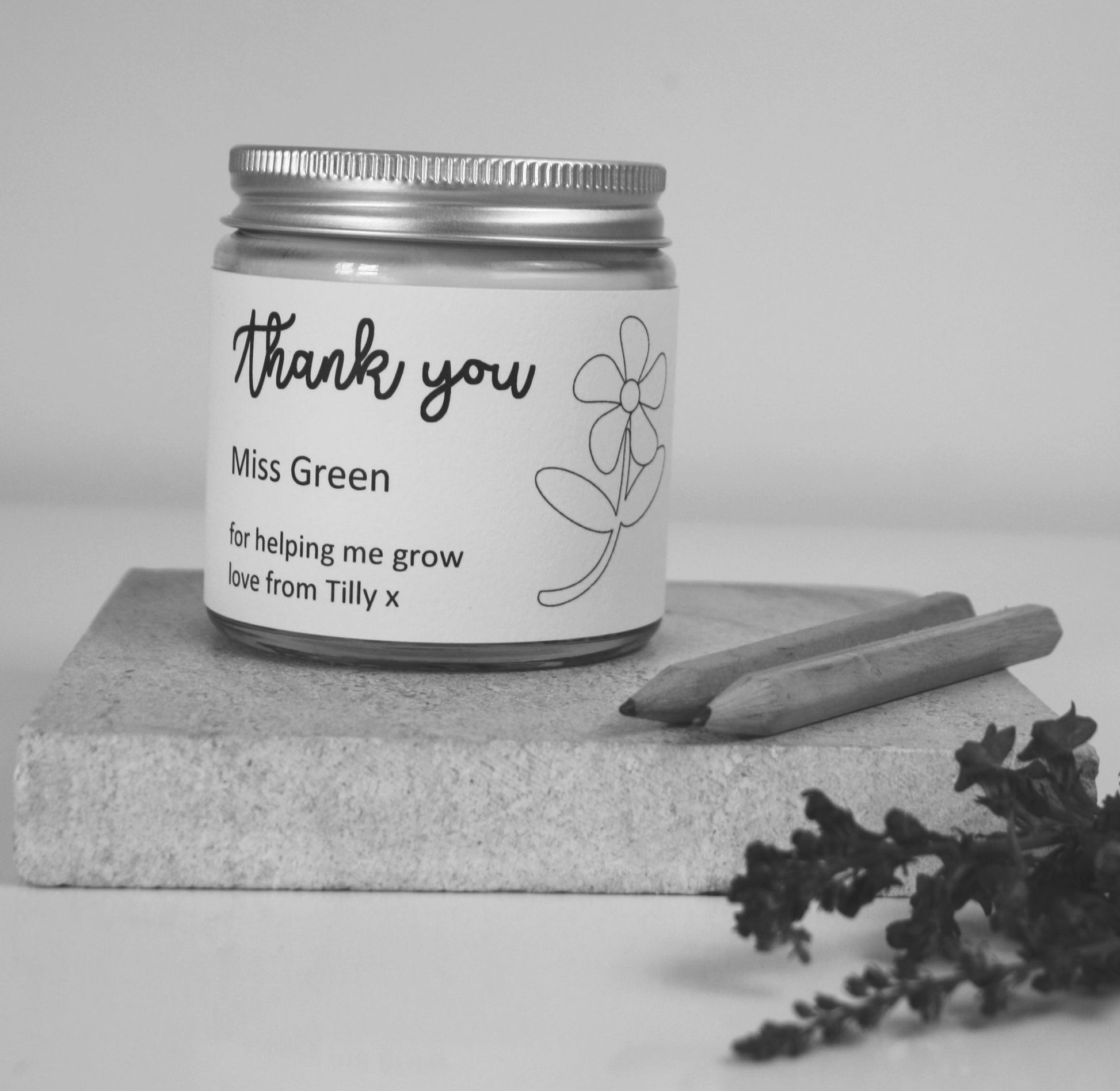 Marigold Charms Thank you teacher candle white label